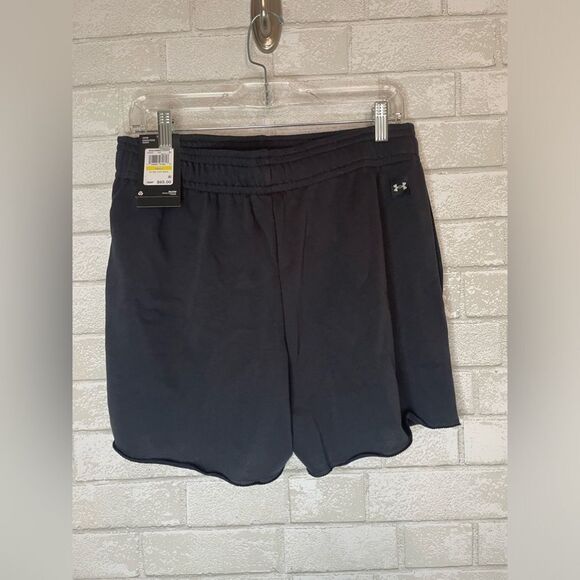 Men’s Under Armor Project Rock Loose Fit Black Terry Shorts Gym Lounge NWT - Picture 2 of 8